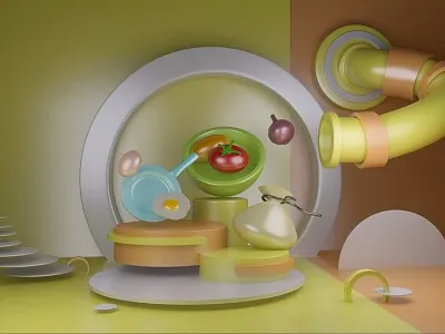 3D model and render / Concept Design - Kitchen 3d concept design maya modeling rendering