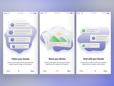 Onboarding app gradient media minimal mobile onboarding social timer ui