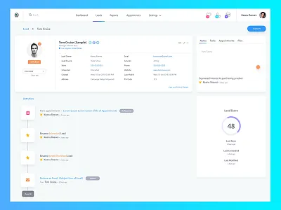 Lead Management System app company dashboard generation lead list steps tab table uiux web