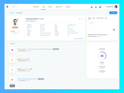 Lead Management System app company dashboard generation lead list steps tab table uiux web