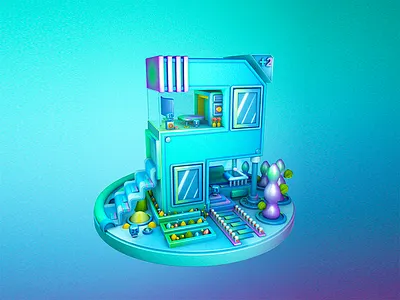 C4D practice 2 blue c4d garden house two