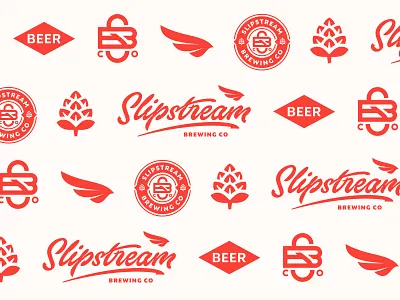 Slipstream Brewing Co beer branding calligraphy hops lettering logo monogram process