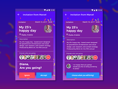 Event App / invitation 2d adobexd android app dailyui illustrator photoshop ui uiux ux
