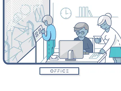 Office auto repair shop for 2d animation drawing explainer line video