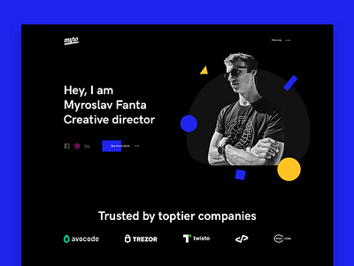 Myro personal portfolio contrast colors brand dark design dark landing page dark theme fantamyroslav landing page myro myrofanta personal portfolio portfolio trezor