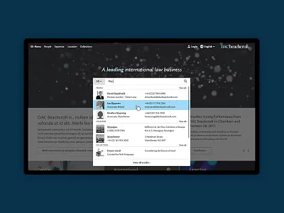 DAC Beachcroft search 16i auto complete digital law mobile predictive search ui user experience user interface ux web design