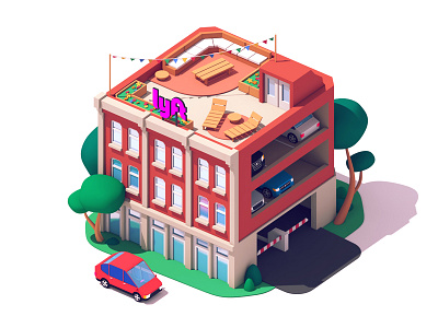 Lyft - Building 3d architecture building c4d car illustration lyft parking