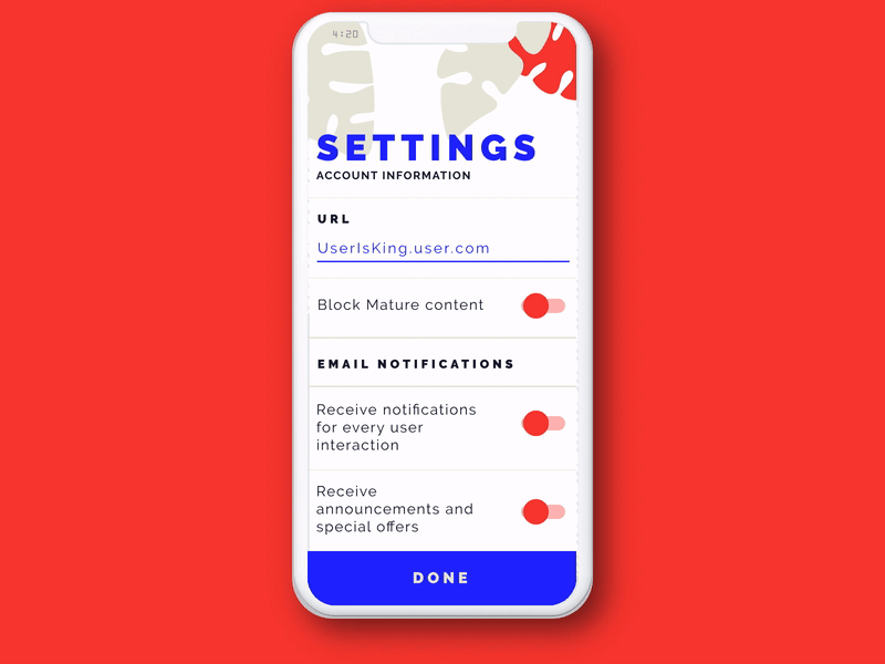 Settings | Daily UI 007 dailyui interaction interface invisionstudio madewithstudio payment plants settings studio swipe ui ux