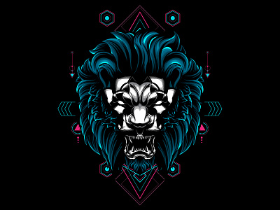 Lion sacred geometry animal background frame head illustration lion neon ornament poster sacred geometry t shirt