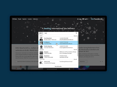 DAC Beachcroft search 16i auto complete digital law mobile predictive search ui user experience user interface ux web design