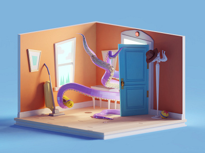 Monsters at the door b3d blender door fan art illustration isometric low poly monster monsters inc render