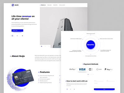 Ikajo page benefits blue homepage inspiration landing minimal page payment ui white