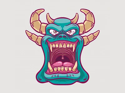 Green Demon Monster crazy creepy demon evil fangs green halloween monster smile tongue vector wicked