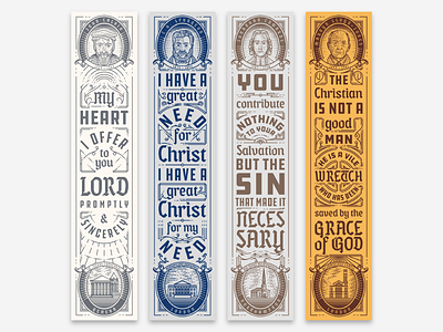 Theologians Bookmarks (4/8) engraving etching illustration line engraving typography vector