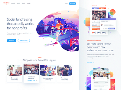 Crowdrise Site design illustration landing page runner site website
