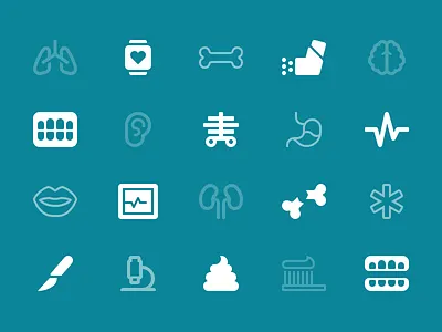 Medical Category Updates brain icons lungs medical microscope teeth
