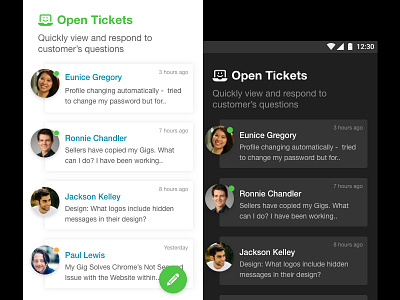 Customer care system android app care customer dark edit request tickets ui ux