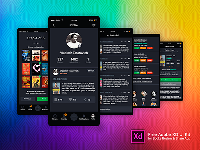 Free UI kit for Mobile App (Adobe XD) adobe xd app design application books mobile app ui ui design xd