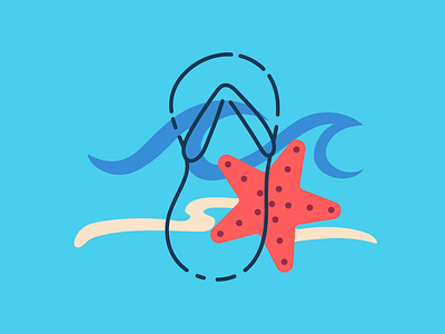 Limitless Summer: Beachside beach flat illustration line art minimal ocean sea star summer vacation vector wallpaper wave