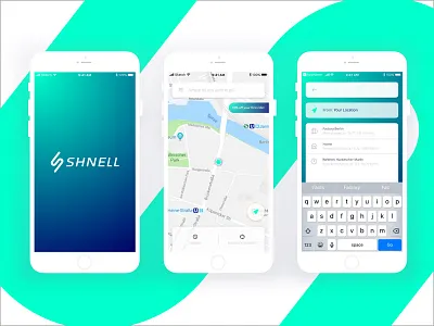 Shnell UI app gradient iphone map minimal mobile mockup ui ux