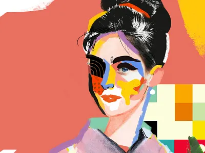 Audrey art artwork collage color face fashion girl illustration mixed media portrait vector woman
