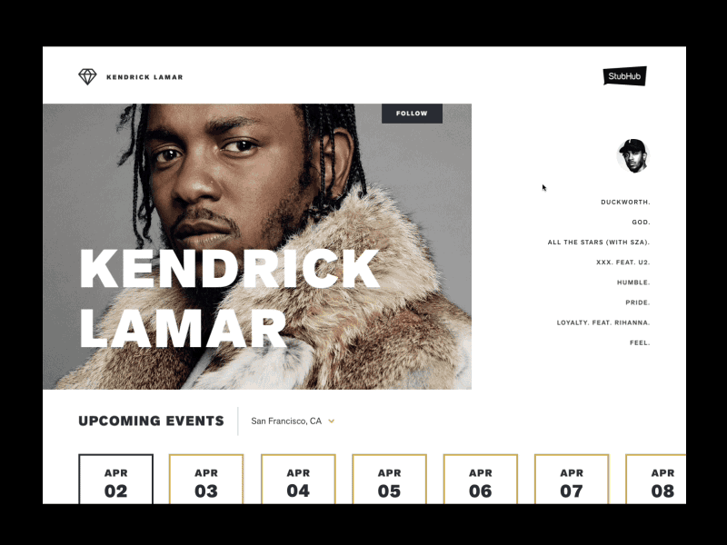 Artist Page Concept animation artist kendrick lamar ui ux visual design