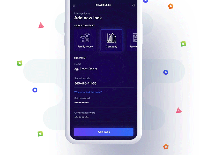 Sharelock — Add New Lock app ios iphone x lock mobile padlck sharelock smart smart home smartlock