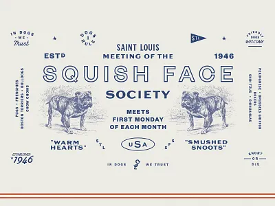 Squish Face Society badge dogs lockup poster pug type typography vintage