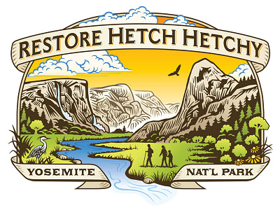 Restore Hetch Hetchy Logo conservation graphic design identity illustration laurel mathe logo nature woodcut yosemite