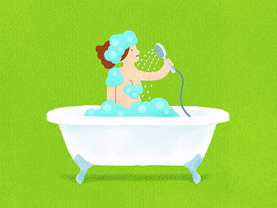 Bathtub bath bathtub colorful design foam girl green illustration shower water