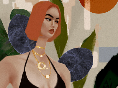 Texture Study. eyes flower geometric girl green human illustration leaf lips nature orange texture