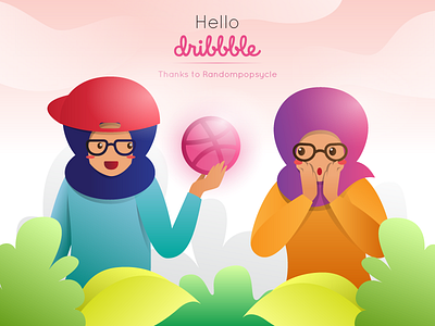 Hello Dribbble! New Random Friend debut first shot girls hello hijab illustration