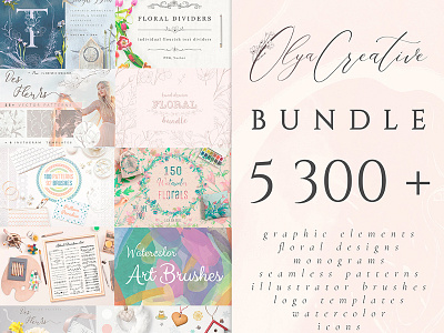 5300 In 1 Olya.Creative Bundle brush creative design floral graphic icon illustrator logo monogram pattern texture watercolor