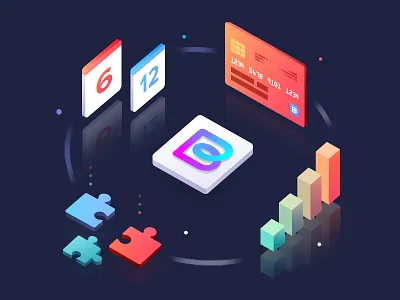 BOND app calendar commerce gradient graph illustration isometric