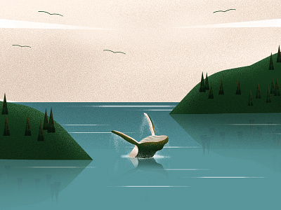 Whale brush design editorial flat header icon illustration island ocean texture web whale