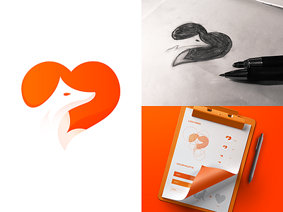 Fox Love Logo Idea animal love lovely beautiful gradient colorful brand guideline color mark icon fox heart sketch