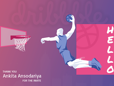 Hello Dribbble basketball dribbble goal hello thankyou welcome