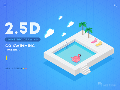 Go swimming together 2.5d equidistant illustration 等距插画 轴测图