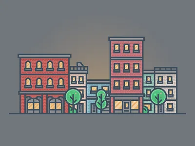 Buildings building illustration buildings challenge city illustration icon illustration minimal night street ui vector