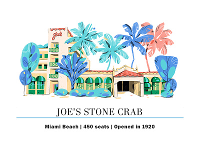 Joe's Stone Crab Restaurant building culinary editorial illustration food illustration restaurant washinton post