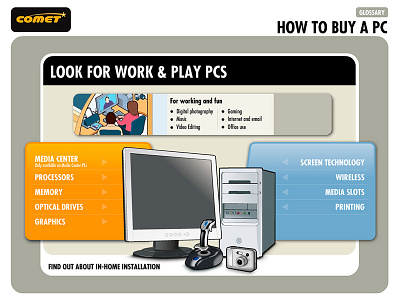 Comet Kiosk comet computer design flash illustration interactive kiosk learning touch screen vector