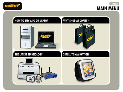 Comet Kiosk comet computer design flash illustration interactive kiosk learning touch screen vector