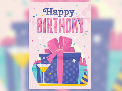 Happy Bday birthday card celebration confetti happy hat illustration party present print surprise vector