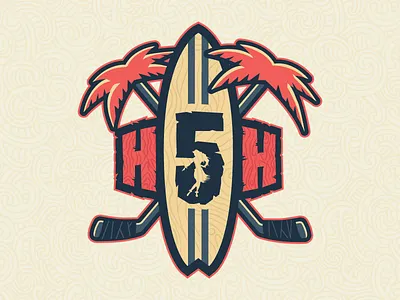 Hawaii 5-Hole Logo hawaii hockey hula logo palm tree sport logo sports surf board tropical wood