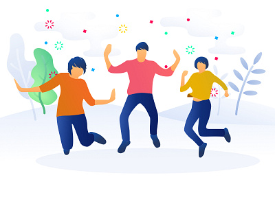 Happy-signup- illustration congratulations enjoying friends happy illustration jumping login nature registration signup sparkles trees