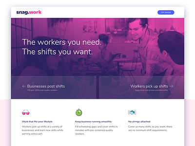 Snag.work Landing Page duotone icons illustration landing page redesign ui ux web design