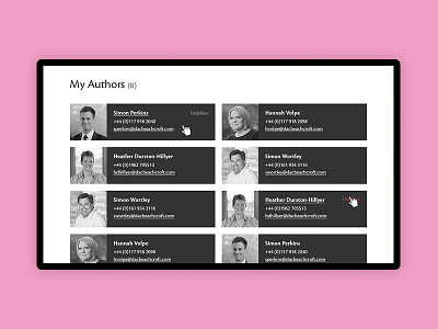 Account area - Authors account design digital grid list ui user interface