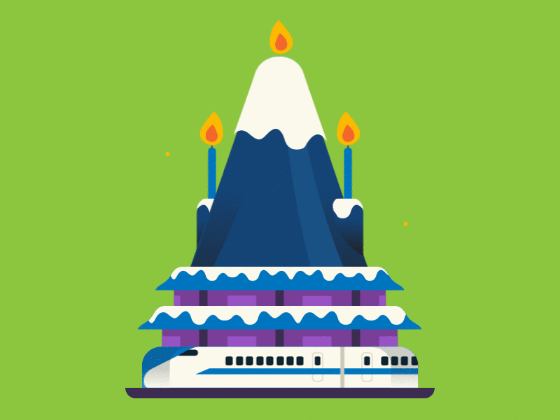 Birthday in Japan birthday cake confetti gif illustration japan jenius mountain shinkansen