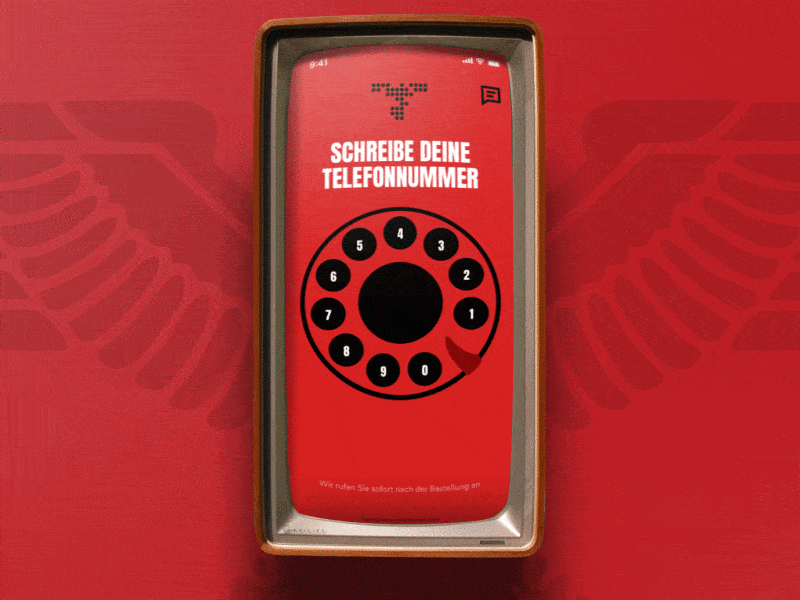 Hourly UI 8:00 - Phone dial circle dial number old phone phone pizza red ui ux