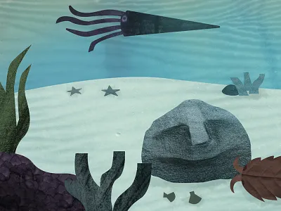 Drifted Along — detail from "My Life Story by A. Rock" book childrens book geology illustration ocean rock sea squid texture under water